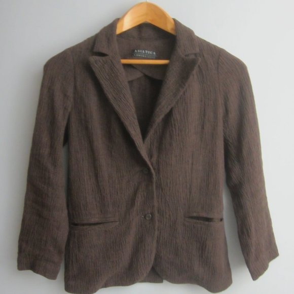 Vtg Asiatica Kansas City Womens S Brown 3/4 Sleeve Textured Blazer Jacket 32" - Picture 6 of 8